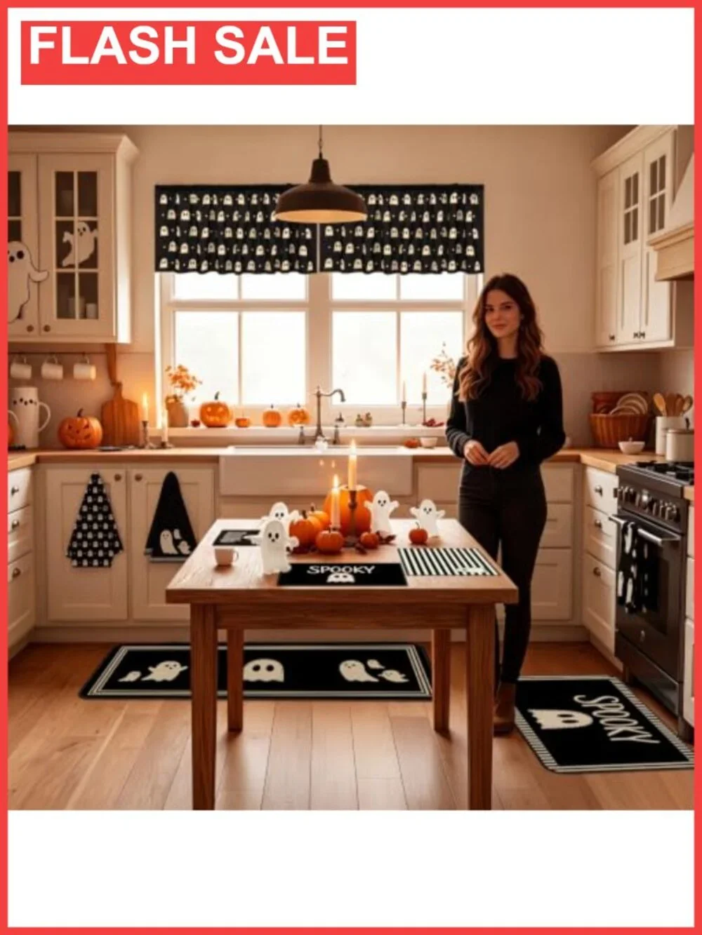 Halloween Kitchen Decor Set 16 Pc Ghost Towels Rugs Oven Mitts